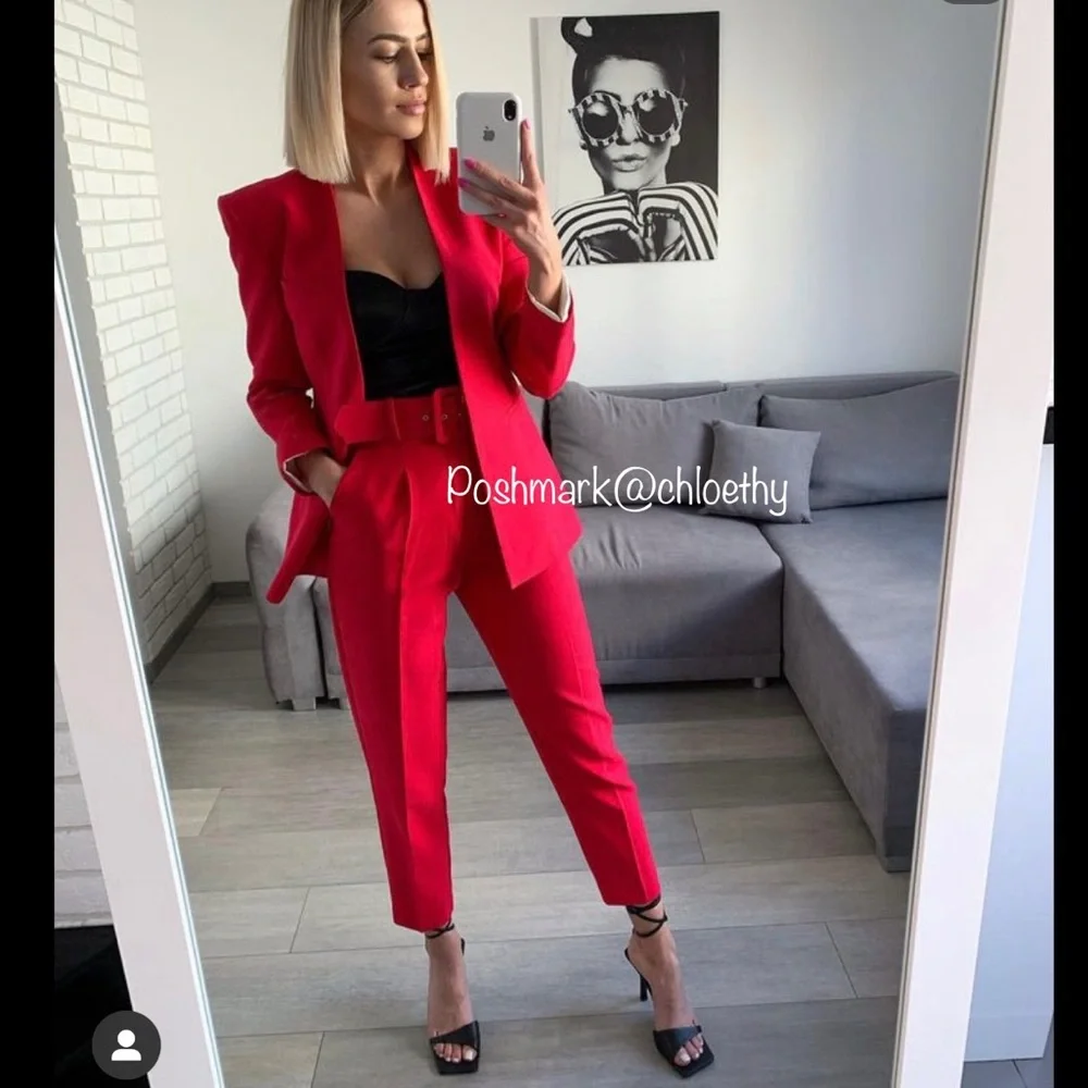 Zara PANTS WITH FABRIC-COVERED BELT